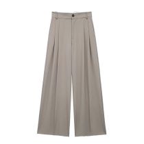 Fashion Coffee Color Blend Pleated Straight-leg Trousers