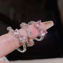 Fashion Pink Alloy Diamond Bow Love Ring Set