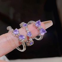 Fashion Purple Alloy Diamond Bow Love Ring Set