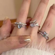 Fashion Grey Alloy Diamond Geometric Ring Set