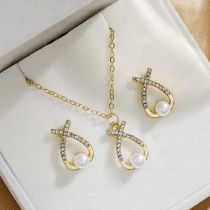 Fashion Gold Alloy Diamond Cross Earrings Necklace Set