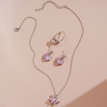 Fashion Pink Geometric Diamond Love Necklace Earrings Ring Set