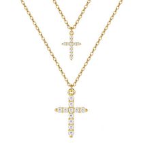 Fashion Gold Copper And Diamond Cross Double Layer Necklace