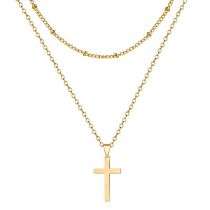 Fashion Gold Gold Plated Copper Cross Double Layer Necklace