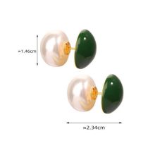 Fashion Golden Green Glaze Earrings Copper Geometric Pearl Stud Earrings