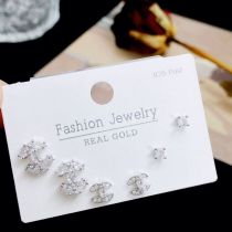 Fashion 255# Copper Inlaid Zirconium Geometric Earring Set