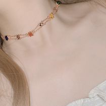 Fashion Necklace 0119?colored Diamond Square? Gold Plated Copper Necklace With Square Diamonds