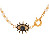 Fashion Golden 2 Copper Inlaid Zirconium Eye Pendant Pearl Bead Necklace