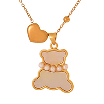 Fashion Gold Titanium Steel Love Shell Pearl Bear Pendant Bead Necklace
