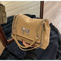 Fashion Khaki Metal Bow Flap Crossbody Bag