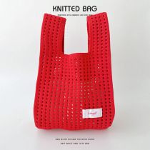 Fashion Red Solid Color Knitted Hollow Shoulder Bag