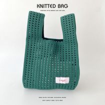 Fashion Dark Green Solid Color Knitted Hollow Shoulder Bag