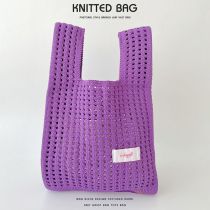 Fashion Purple Solid Color Knitted Hollow Shoulder Bag