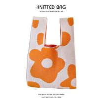 Fashion Orange Flowers Polyester Printed Knitted Tote Bag