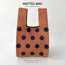 Fashion Navy Blue Dots Polyester Printed Knitted Tote Bag