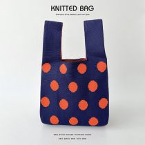 Fashion Orange Dots Polyester Printed Knitted Tote Bag