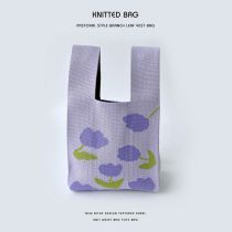 Fashion Tulip Purple Polyester Printed Knitted Tote Bag