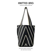 Fashion Black Polyester Corrugated Knit Shoulder Bag