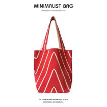 Fashion Red Polyester Corrugated Knit Shoulder Bag