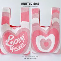 Fashion Pink Gradient Heart Polyester Knitted Printed Tote Bag
