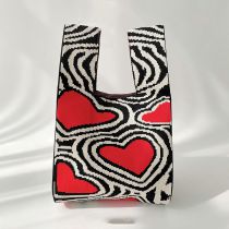 Fashion Ripple Hearts Black And Red Polyester Knitted Printed Tote Bag