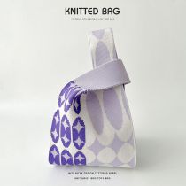 Fashion White And Purple Contrasting Dots Polyester Knitted Printed Tote Bag