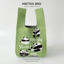 Fashion Panda On Green Background Polyester Knitted Printed Tote Bag