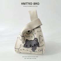 Fashion Off-white Cat Polyester Knitted Printed Tote Bag