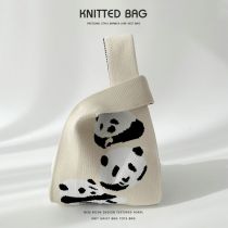 Fashion Off-white Panda Polyester Knitted Printed Tote Bag