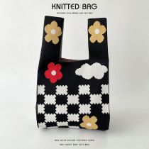 Fashion Cloud Floret Black Polyester Knitted Printed Tote Bag
