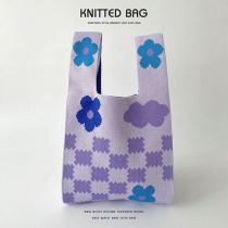 Fashion Cloud Little Flower Purple Polyester Knitted Printed Tote Bag