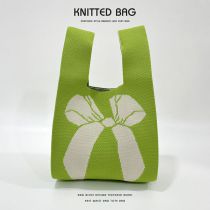 Fashion Green Bow Polyester Knitted Printed Tote Bag