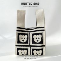 Fashion Gray Bear Polyester Knitted Printed Tote Bag