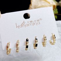 Fashion 45# Copper And Diamond Geometric Round Earrings Set
