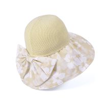 Fashion Beige Polyester Printed Large Brim Bow Sun Hat