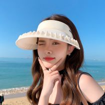 Fashion Champagne Rice - Adult Lace Large Brim Empty Top Sun Hat