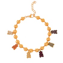 Fashion Golden 2 Copper Inlaid Zirconium Bear Pendant Bead Bracelet (6mm)