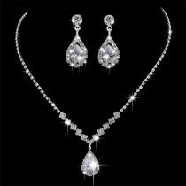 Fashion 2# Geometric Diamond Earrings And Necklace Set
