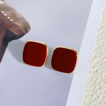 Fashion Burgundy (real Gold Plating Copper Drop Glaze Square Earrings