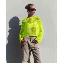 Fashion Fluorescent Yellow Hollow Blouse Acrylic Open-knit Sun Protection Blouse