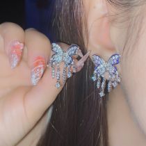 Fashion Tassel Butterfly Earrings Copper Diamond Butterfly Tassel Stud Earrings