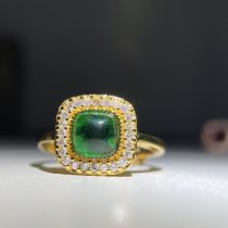Fashion 【green Spinal】 Copper Diamond Square Ring