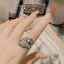 Fashion 【sapphire Blue】ring Copper And Diamond Snake Open Ring