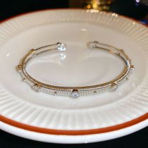 Fashion Bracelet - Silver (real Gold Plating) Copper Inlaid Zirconium Brushed Open Bracelet