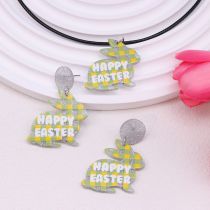 Fashion Plaid Rabbit [earrings And Necklace Set] Acrylic Rabbit Earrings Necklace Set