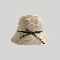 Fashion Thin Edge Bow Beige Straw Dome Sun Hat