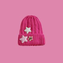 Fashion Heart Shining Star Rose Red Head Circumference 52-57cm Acrylic Knitted Love Beanie