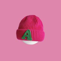 Fashion Green A Rose Red Head Circumference 48-54cm Acrylic Knitted Letter Beanie
