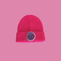 Fashion Metal Label Pa Knitted Rose Red Head Circumference 48-52cm Acrylic Knitted Patch Beanie