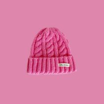 Fashion Four-petal Flower Twist Pink Head Circumference 48-53cm Acrylic Knitted Patch Beanie